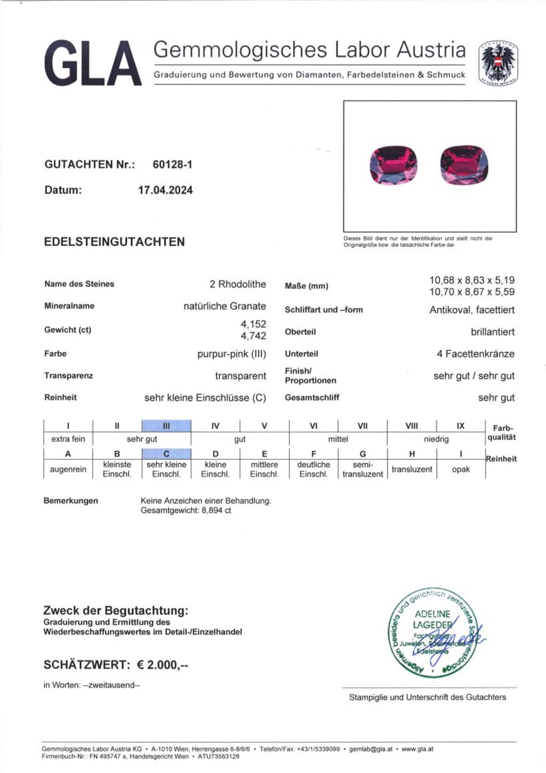 Rhodolith Duo Granate Antikschliffe purpurrot 8,894 ct