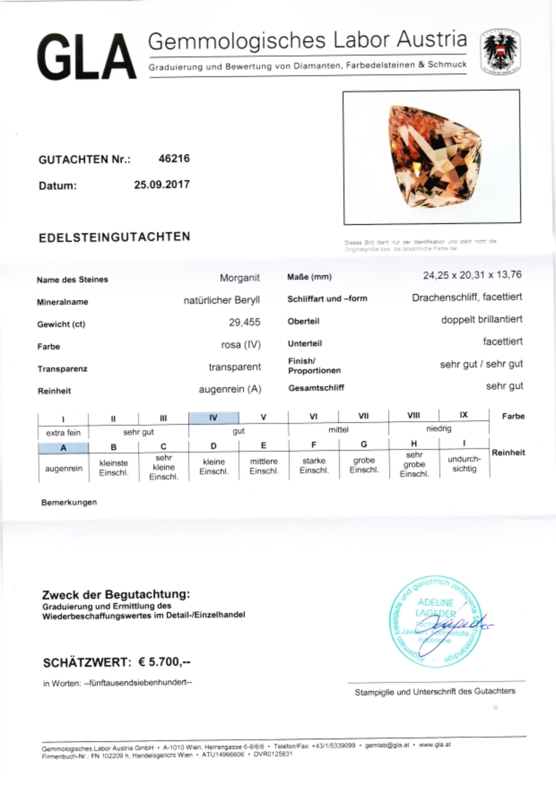 Morganit Beryll Drachenschliff rosa 29,455 ct