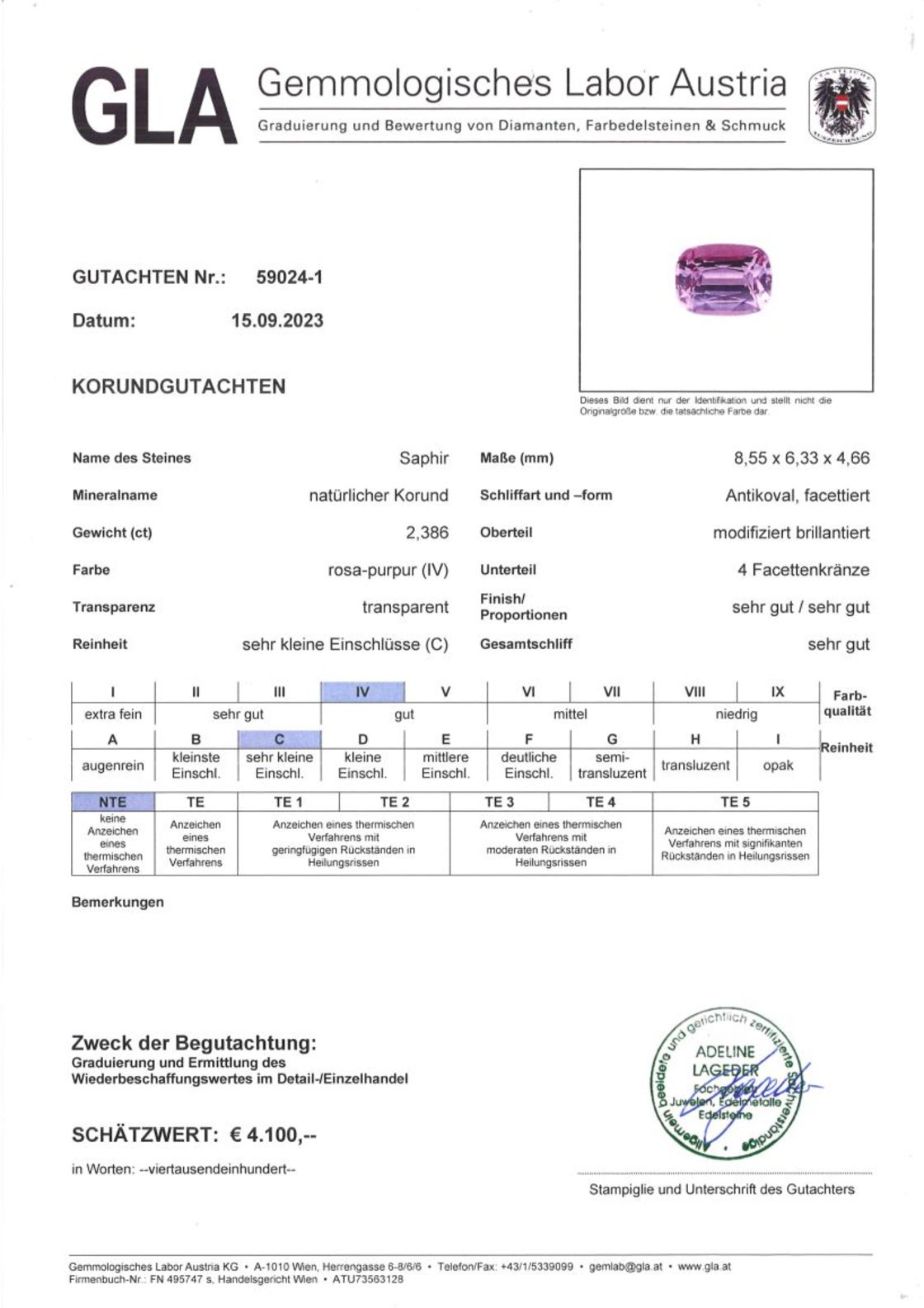 Unbehandelter Saphir Antikschliff purpur-rosa 2,386 ct