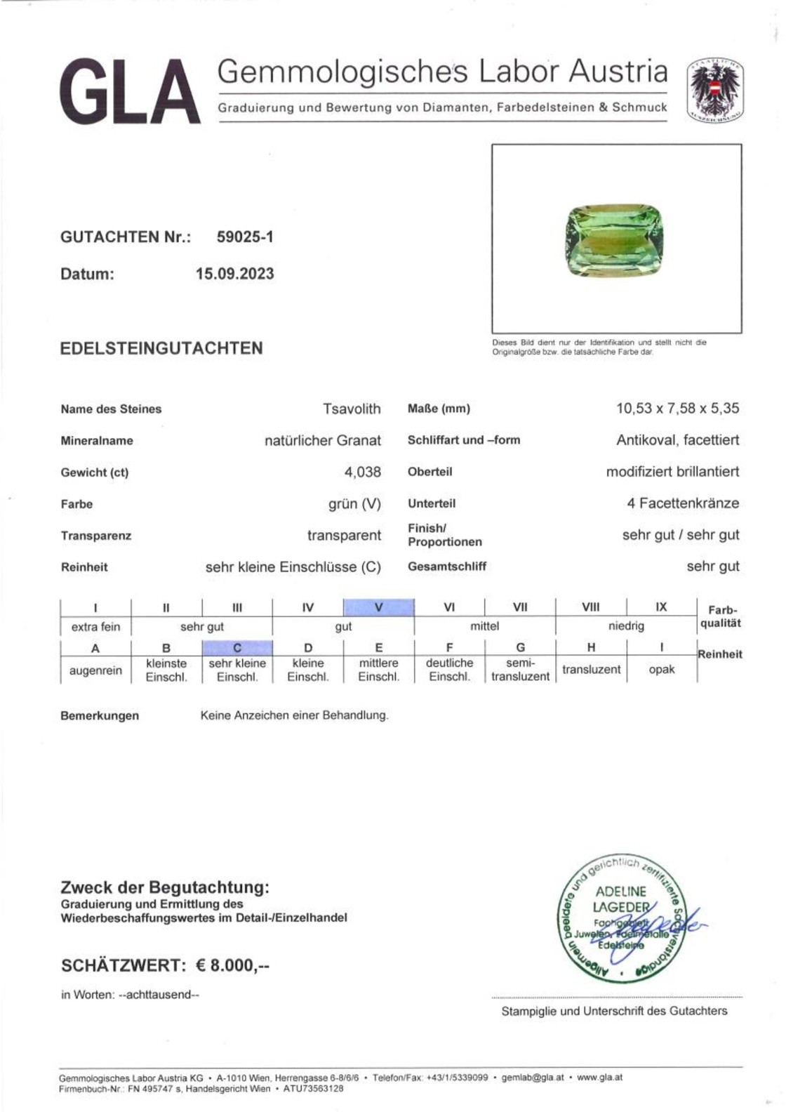 Tsavorit Granat Antikschliff grün 4,038 ct