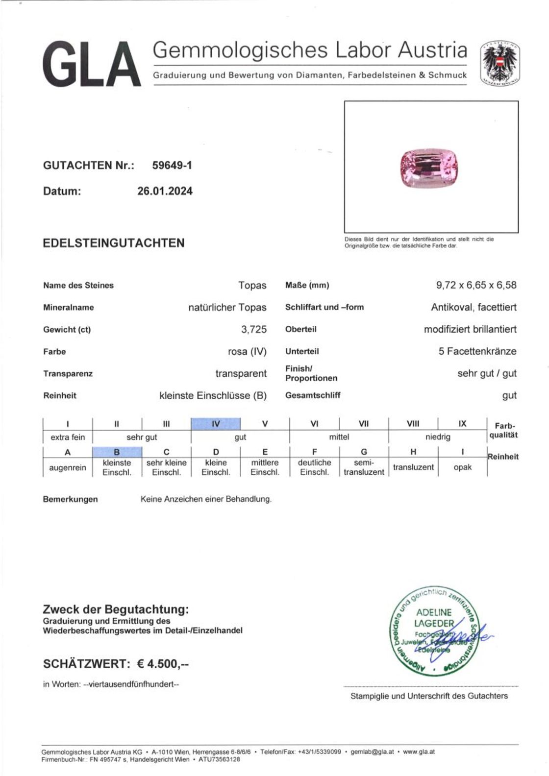 Topas Antikschliff rosa unbehandelt 3,725 ct