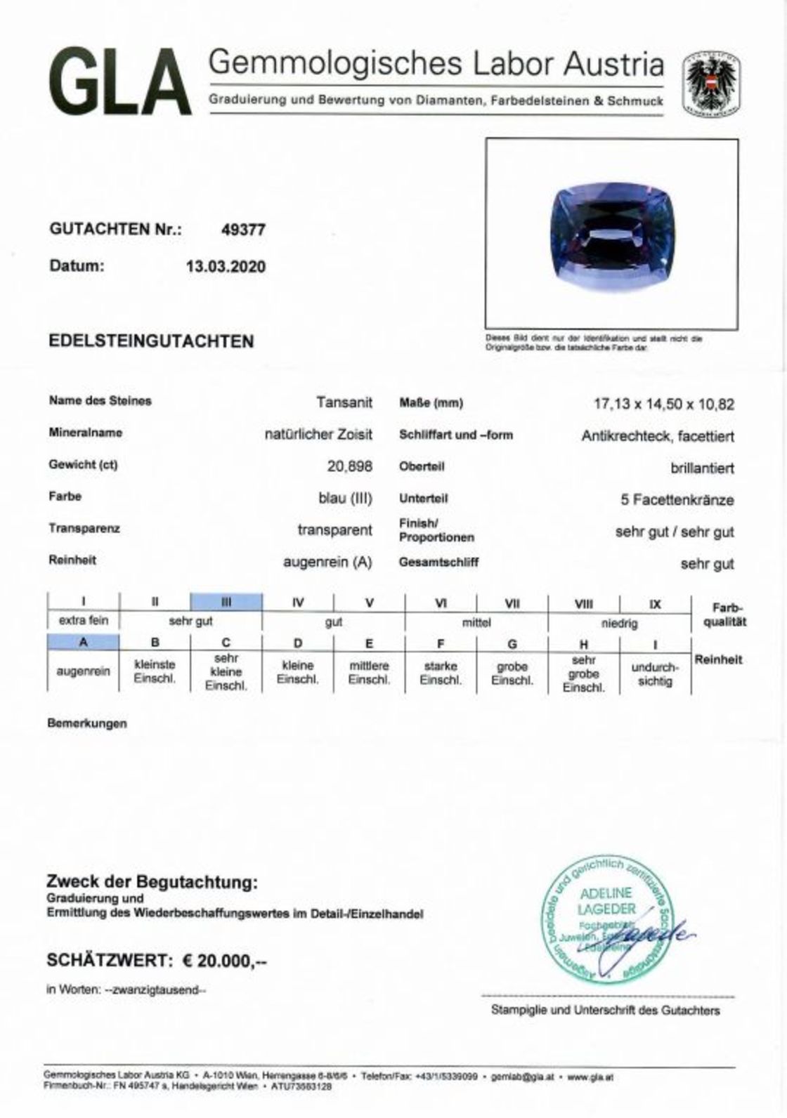 Tansanit Antikschliff blau 20,898 ct