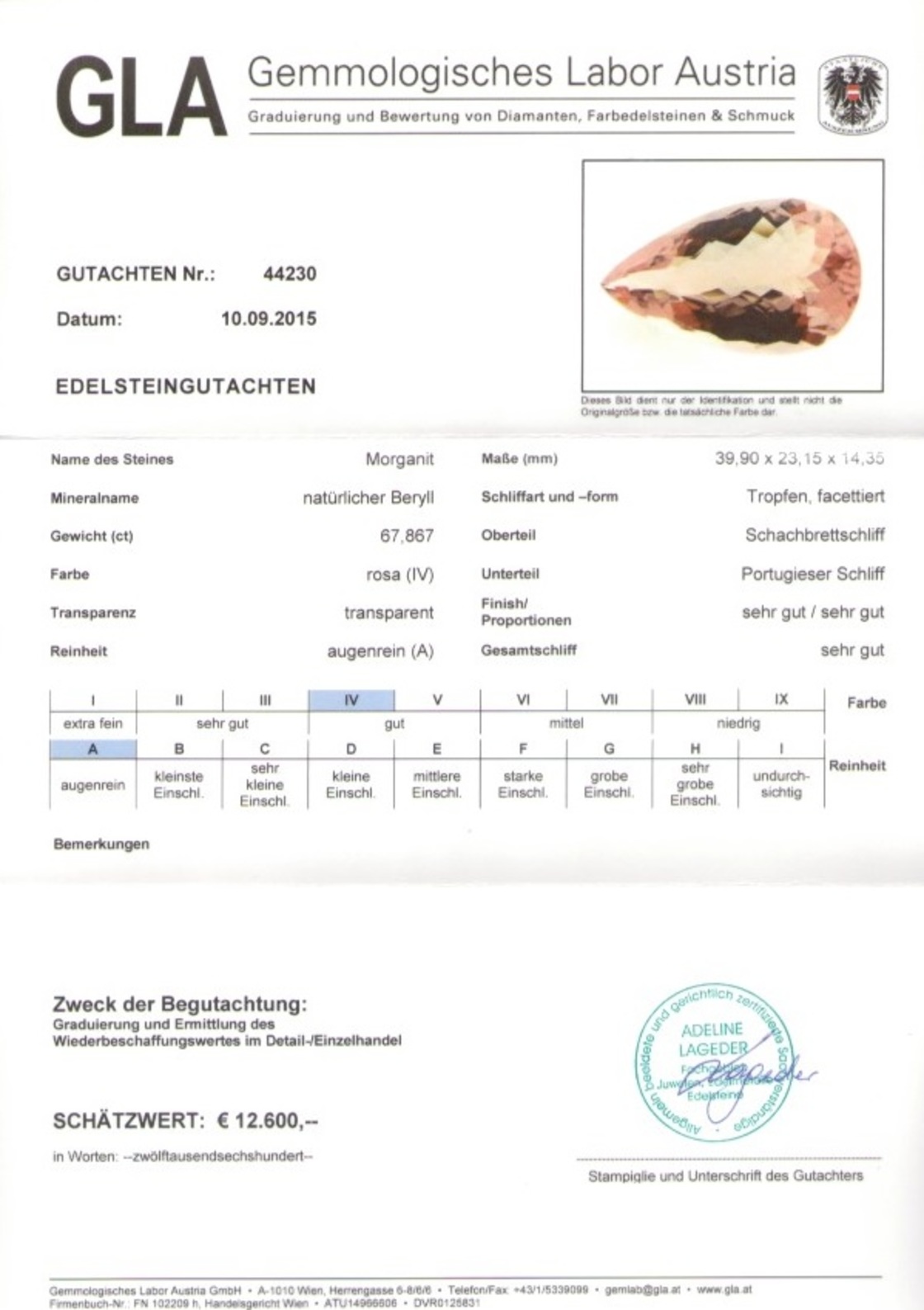 Morganit Rosa Beryll Tropfen-Schachbrett 67,867 ct