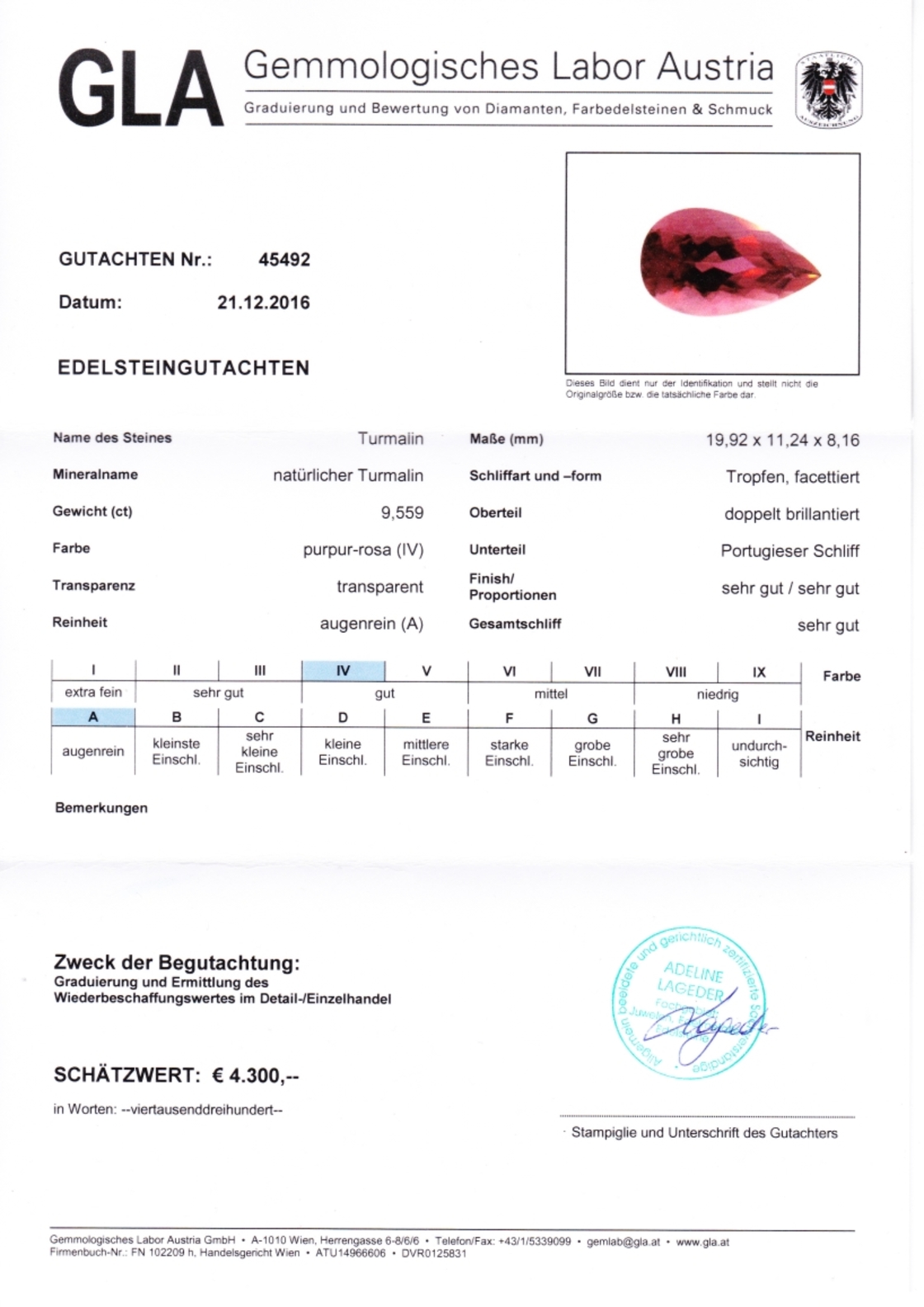 Turmalin Tropfenschliff purpur-rosa 9,559 ct