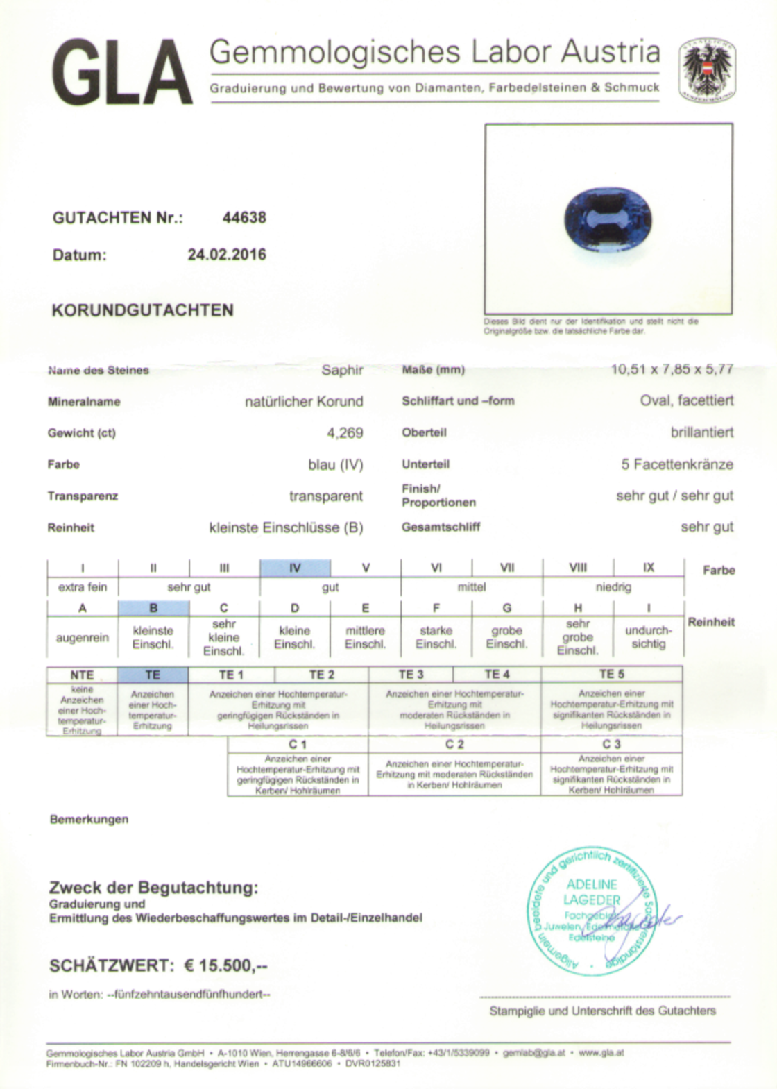 Blausaphir Ovalschliff 4,269 ct