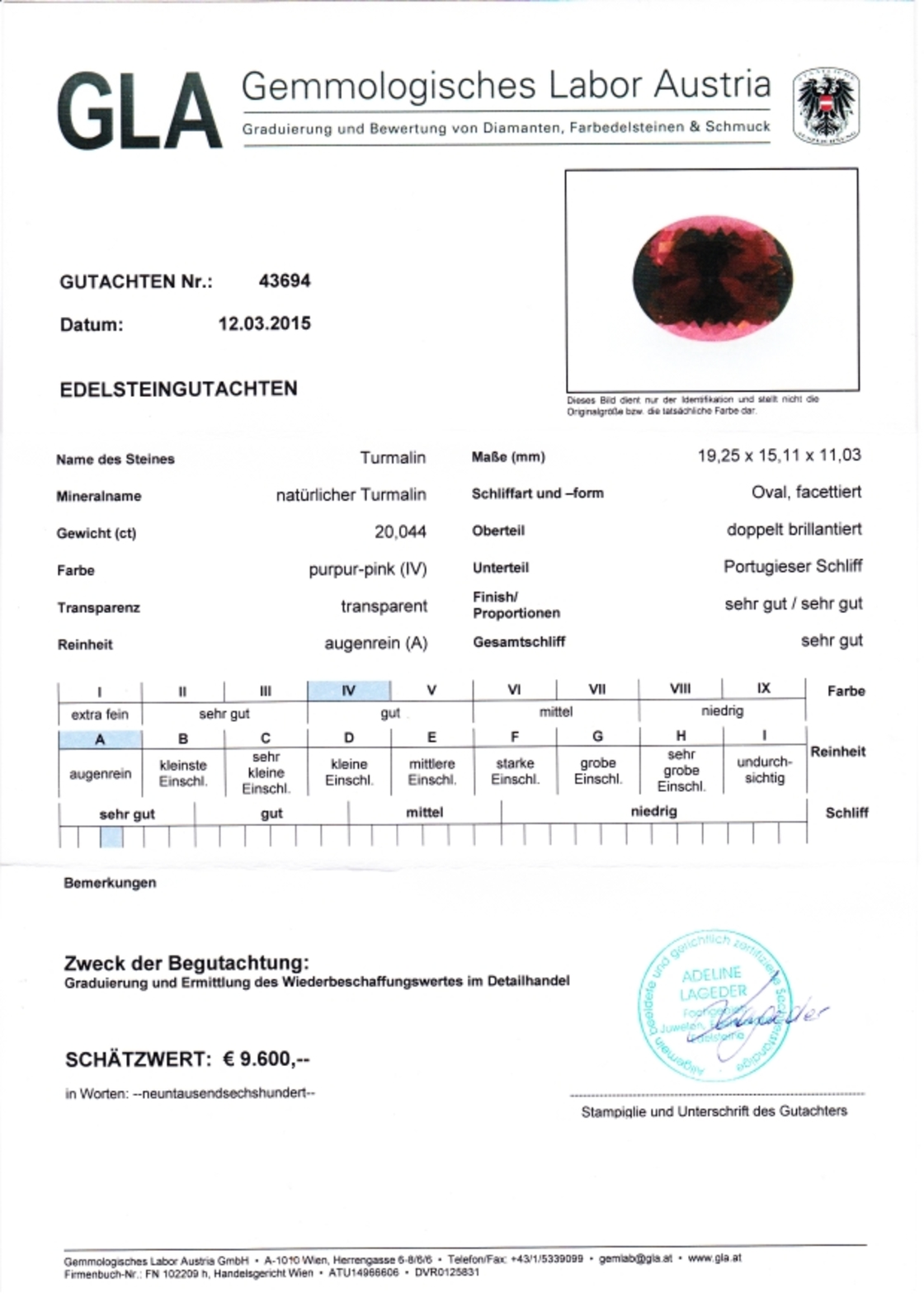 Turmalin Ovalschliff purpur 20,044 ct