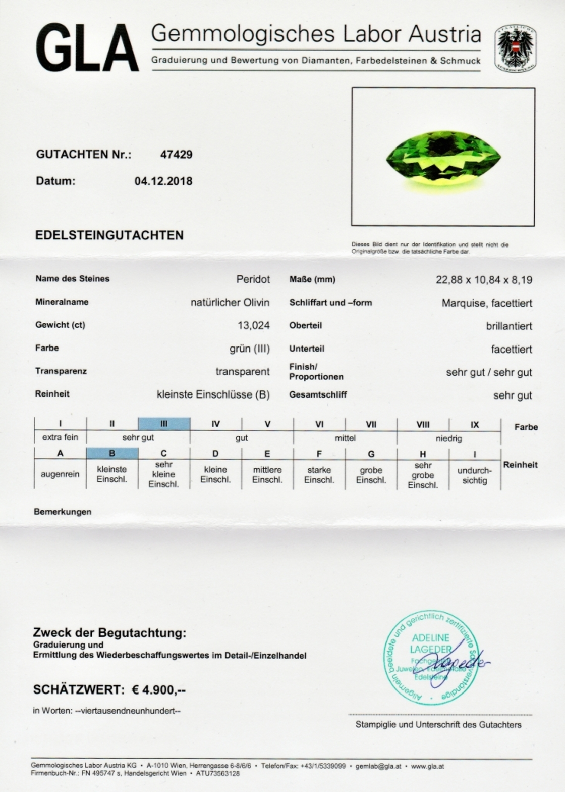 Peridot Navetteschliff grün 13,024 ct