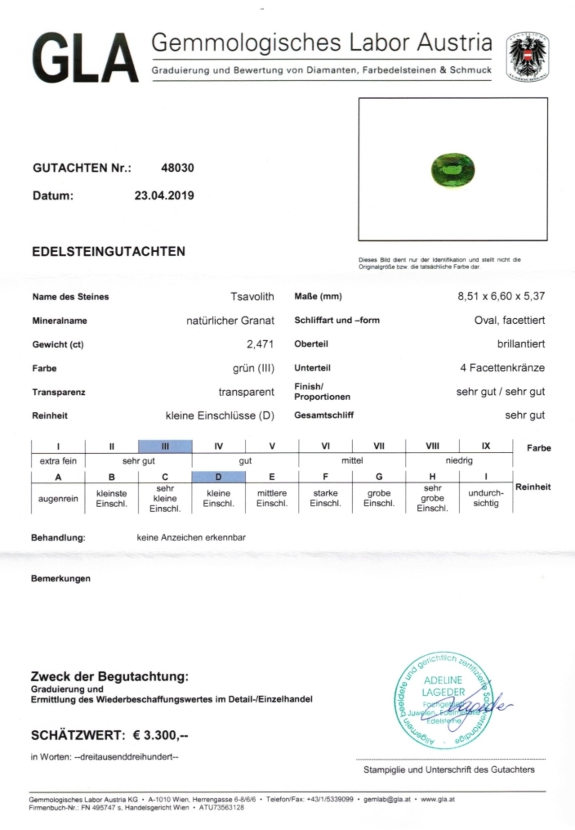 Tsavorit Granat Ovalschliff grün 2,471 ct