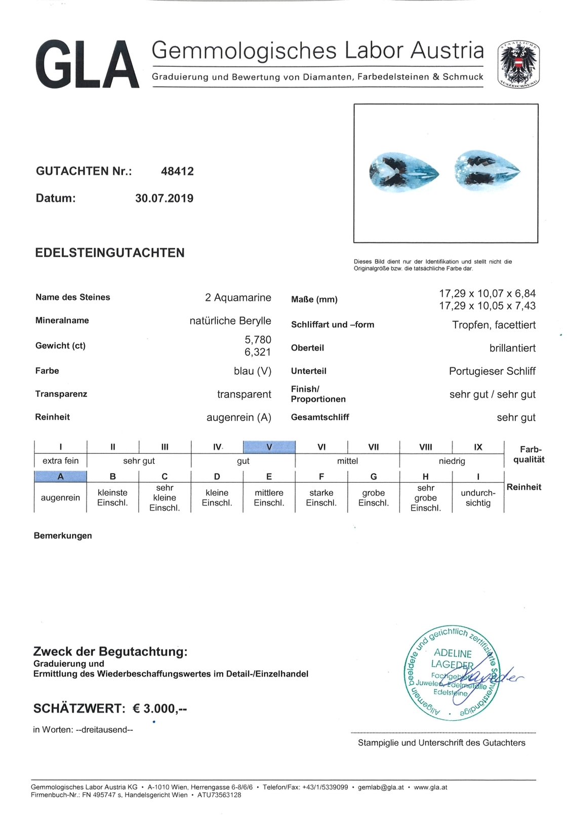 Aquamarin Duo Tropfenschliffe hellblau 12,101 ct
