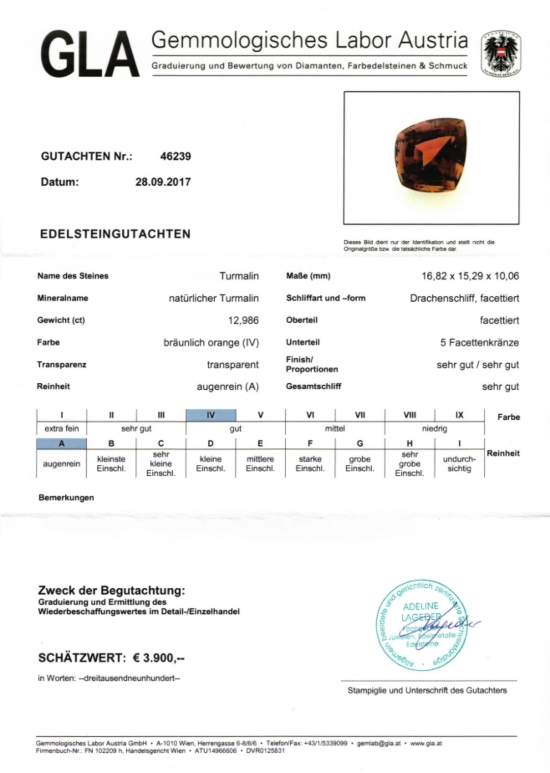 Orangebrauner Turmalin Drachenschliff 12,986 ct