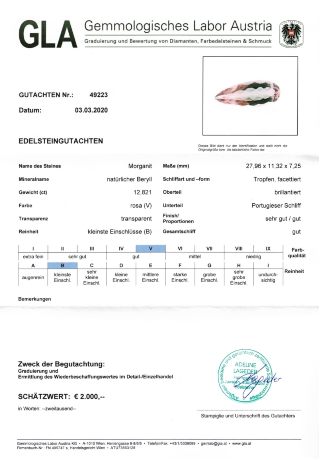 Morganit Beryll Tropfenschliff rosa 12,821 ct