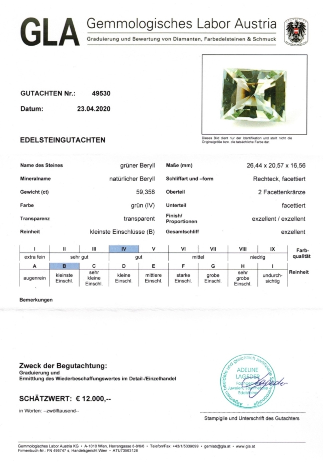 Gruener Beryll Design-Rechteckschliff unbehandelt 59,358 ct