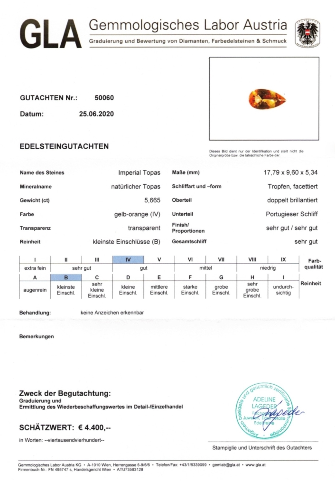 Imperial Topas Tropfenschliff gelborange 5,665 ct