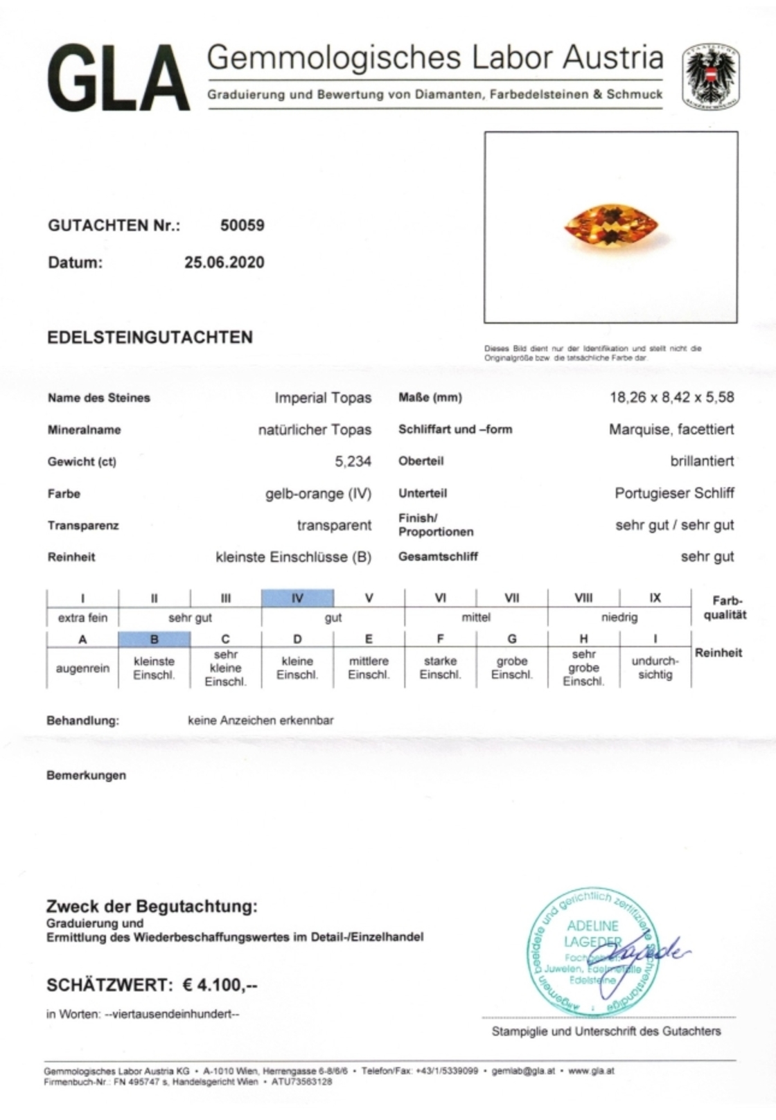 Imperial-Topas Navetteschliff gelborange 5,234 ct