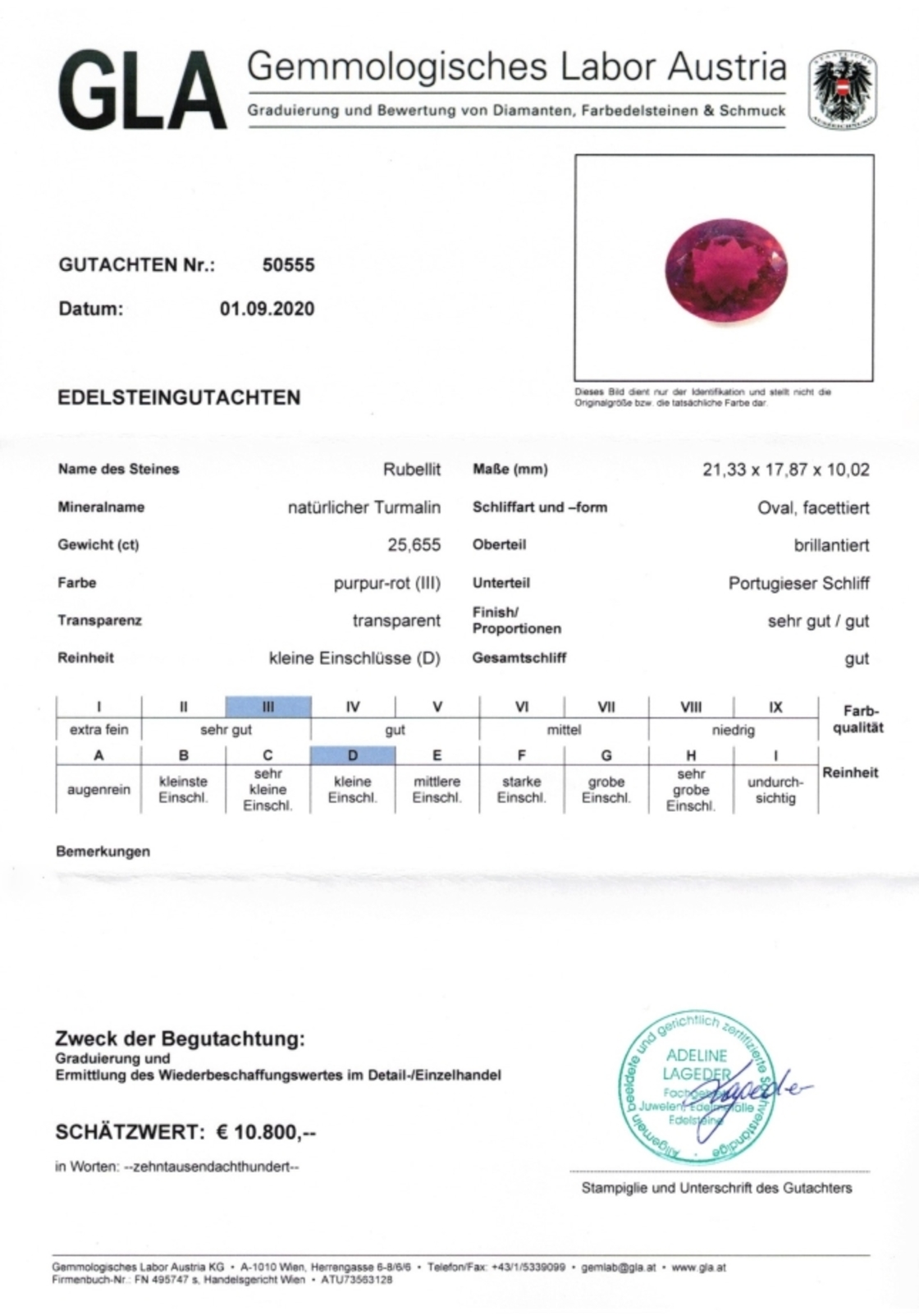 Roter Turmalin Rubellit Ovalschliff 25,655 ct