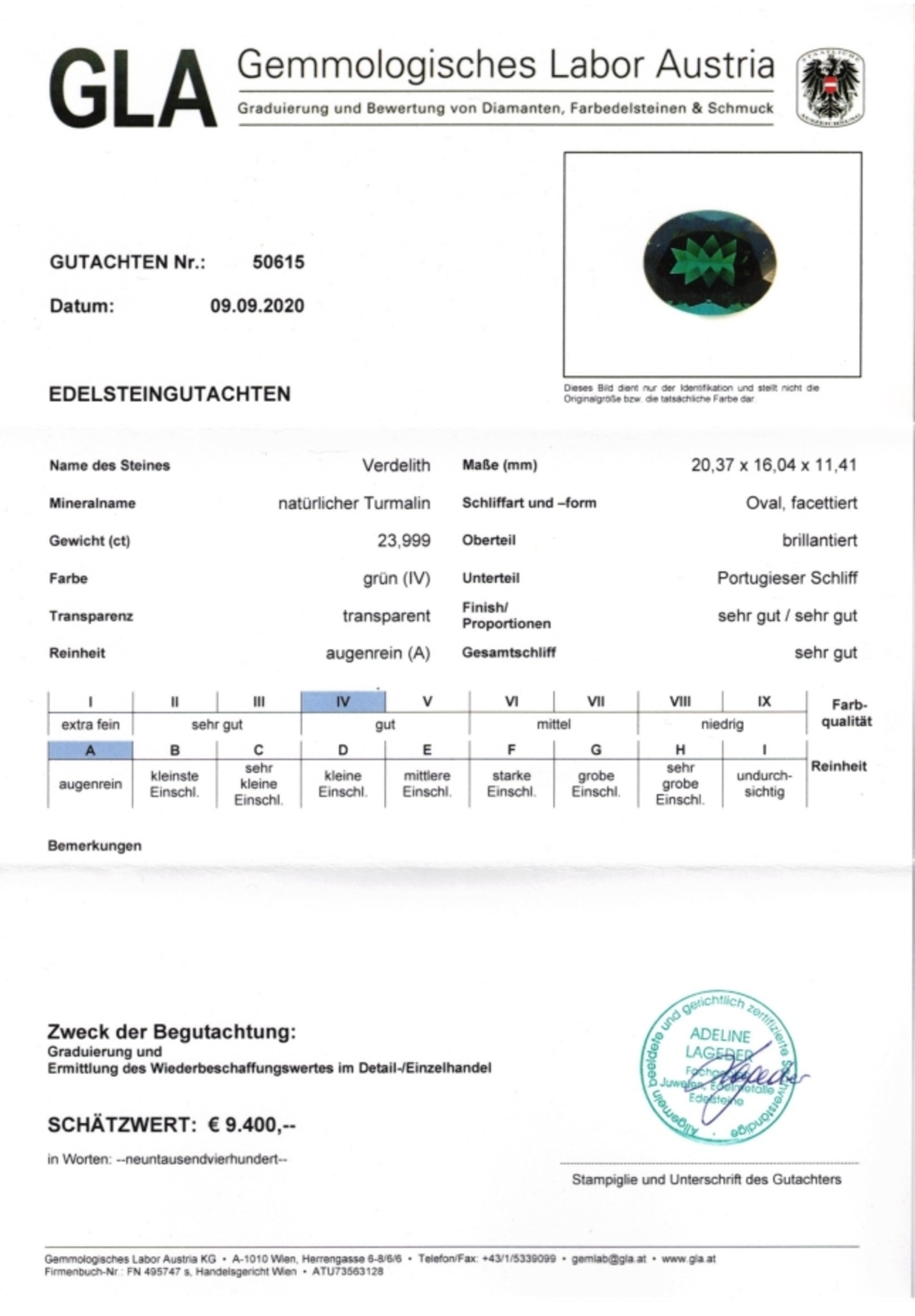 Grüner Turmalin Verdelith Ovalschliff 23,999 ct