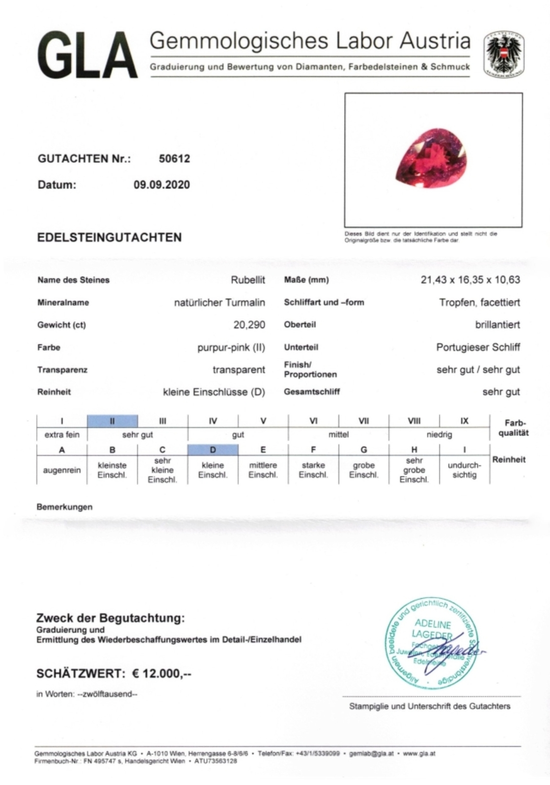 Roter Turmalin Rubellit Tropfenschliff 20,290 ct