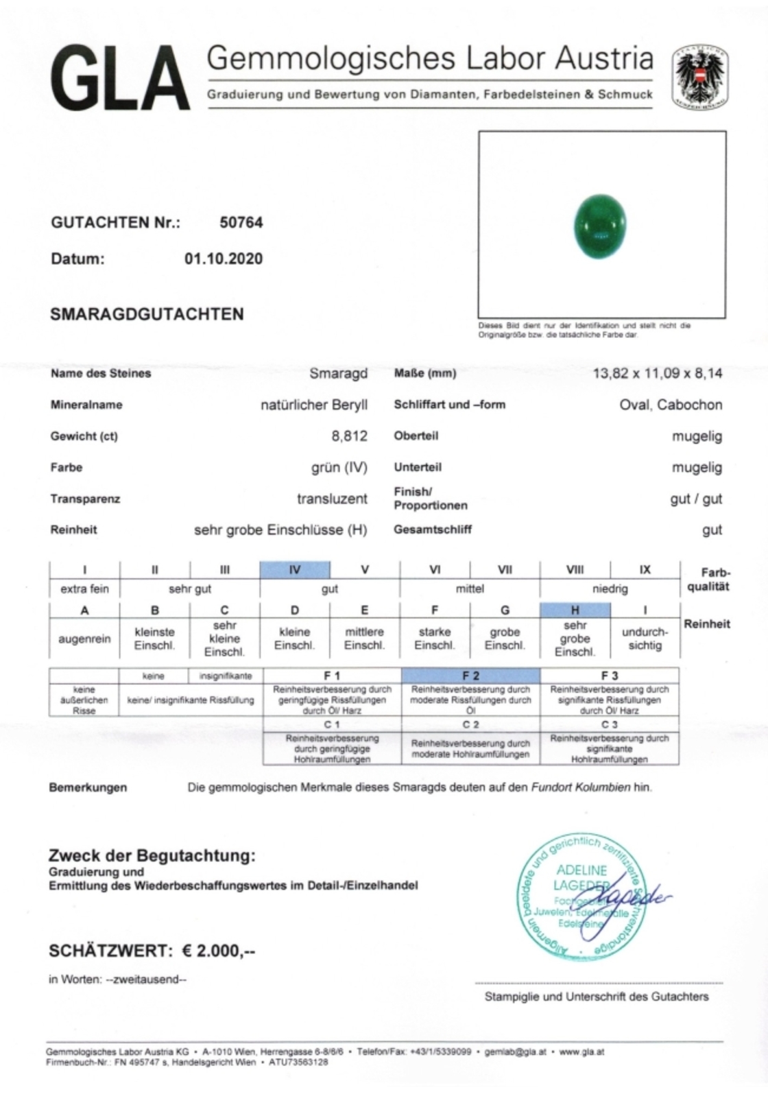 Smaragd Cabochonschliff oval grün 8,812 ct