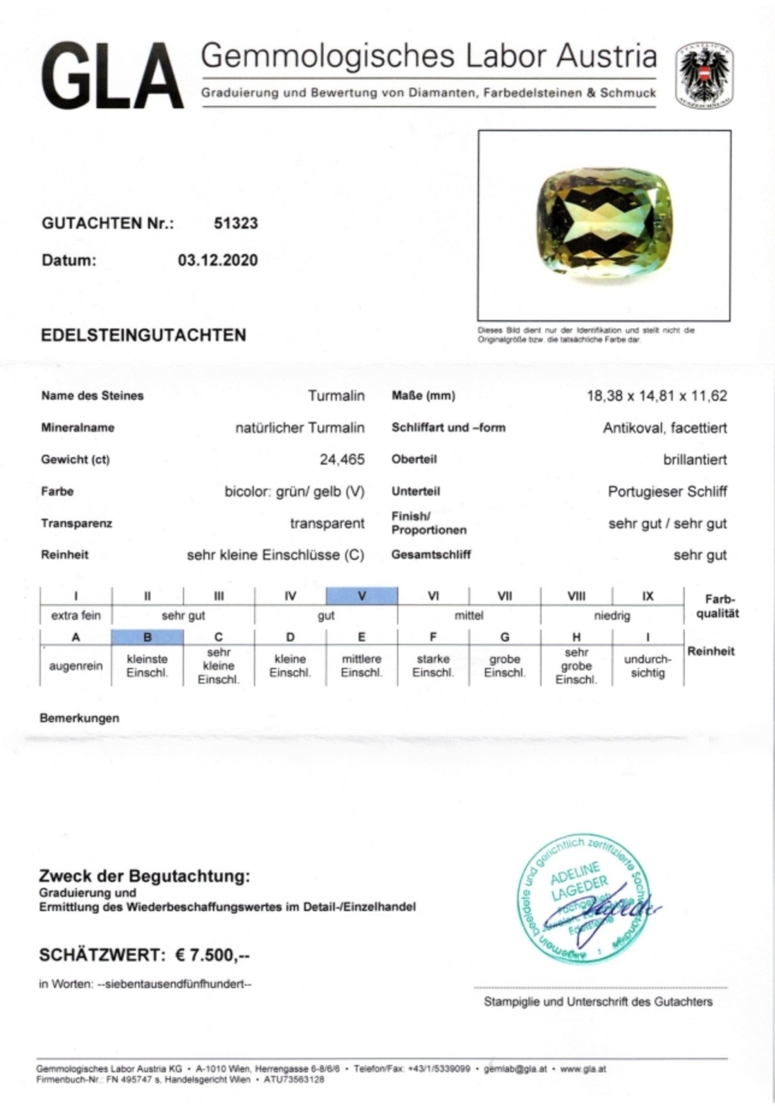 Bicolor-Turmalin Antikovalschliff grün+gelb 24,465 ct