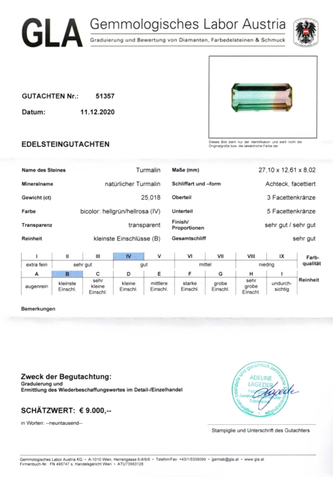 Bicolor Turmalin Achteckschliff hellgrün+rosa 25,018 ct