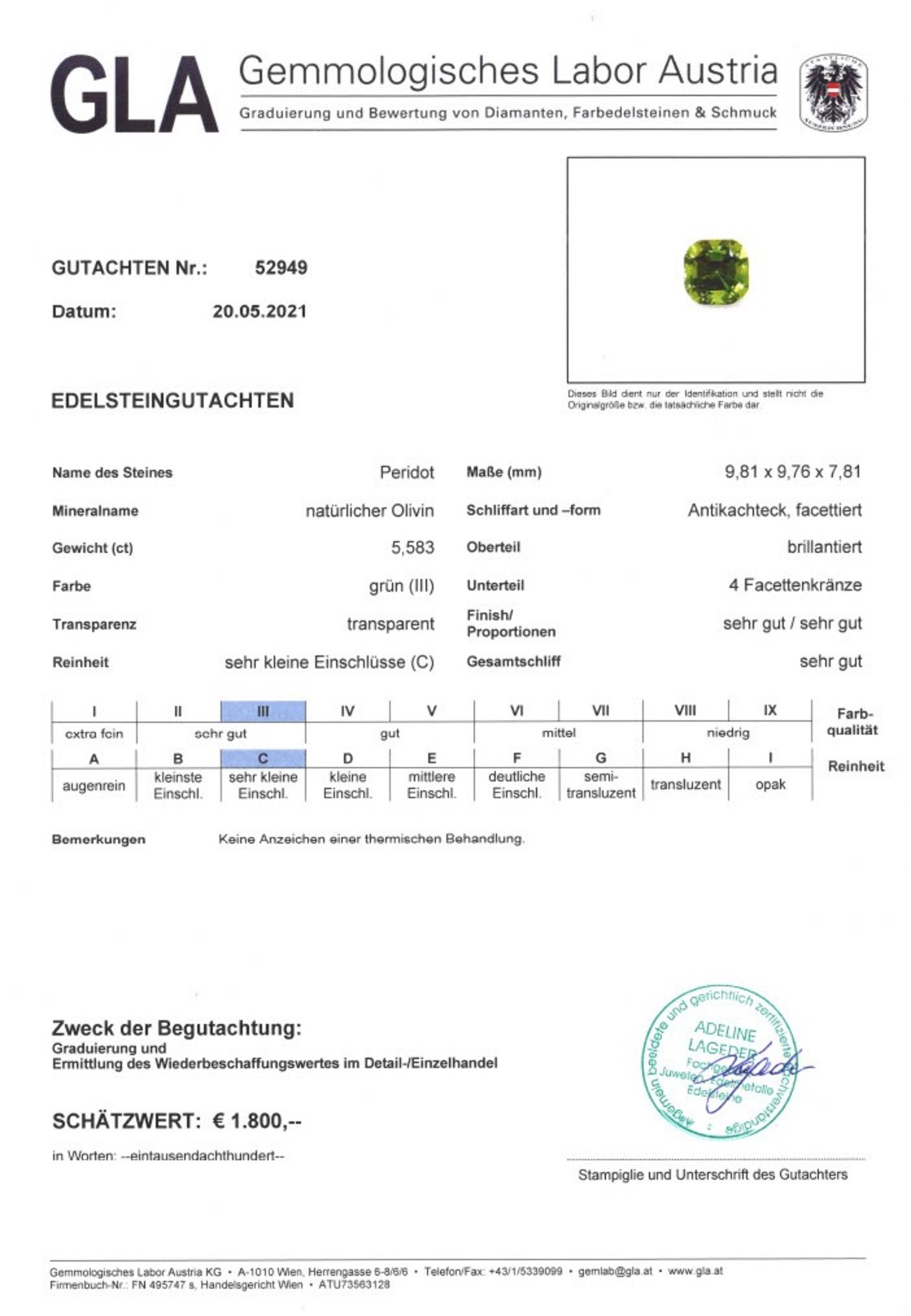 Peridot Antik-Achteckschliff grün 5,583 ct