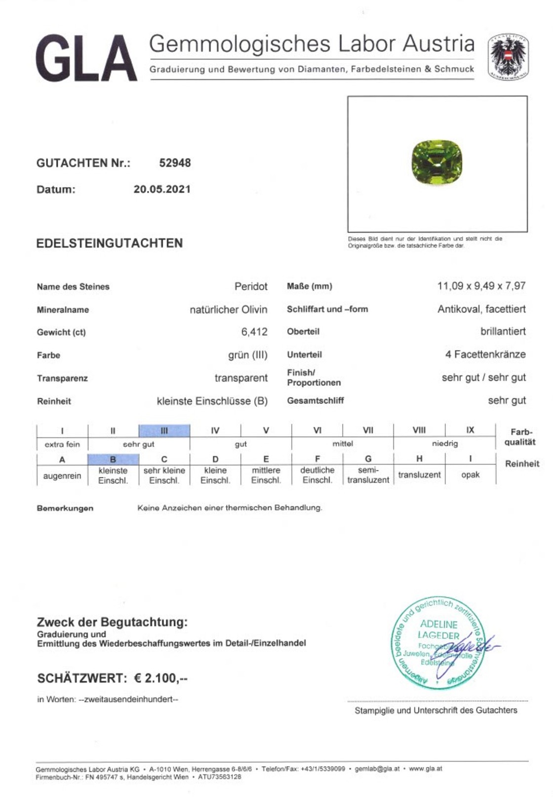 Peridot Antikovalschliff grün 6,412 ct