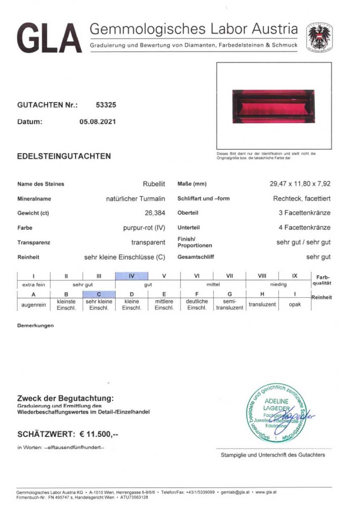 Rubellit Turmalin Rechteckschliff purpurrot 26,384 ct