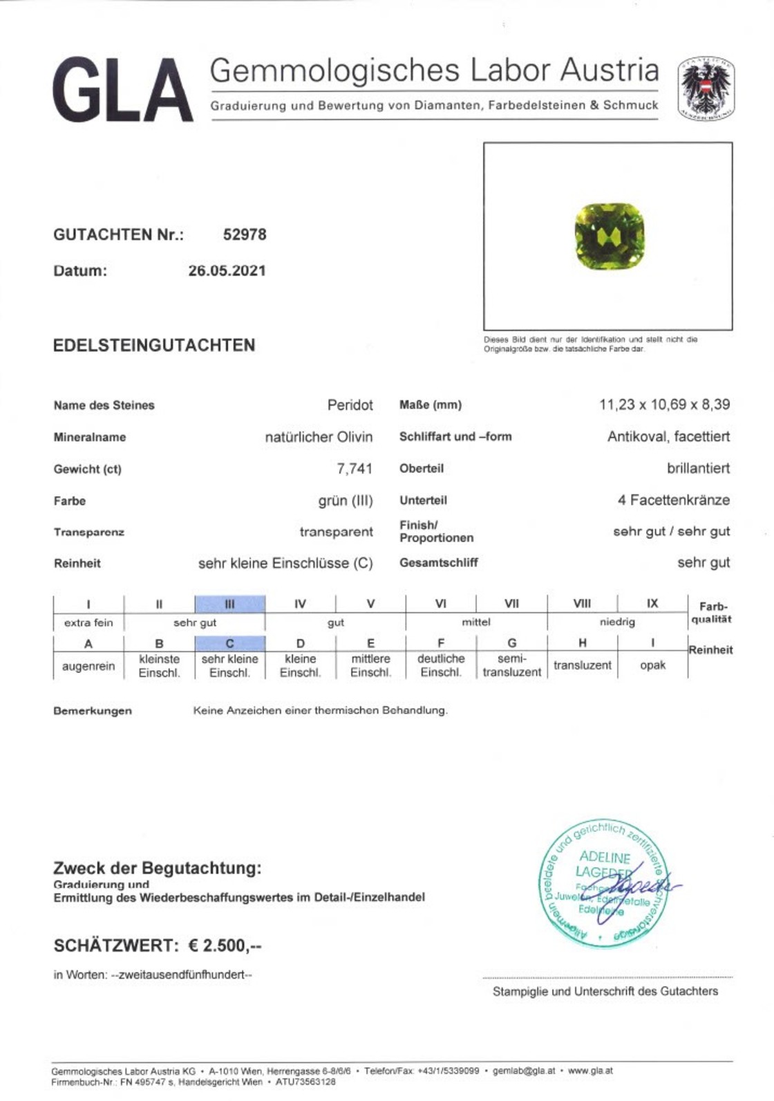 Peridot Antikschliff grün 7,741 ct.