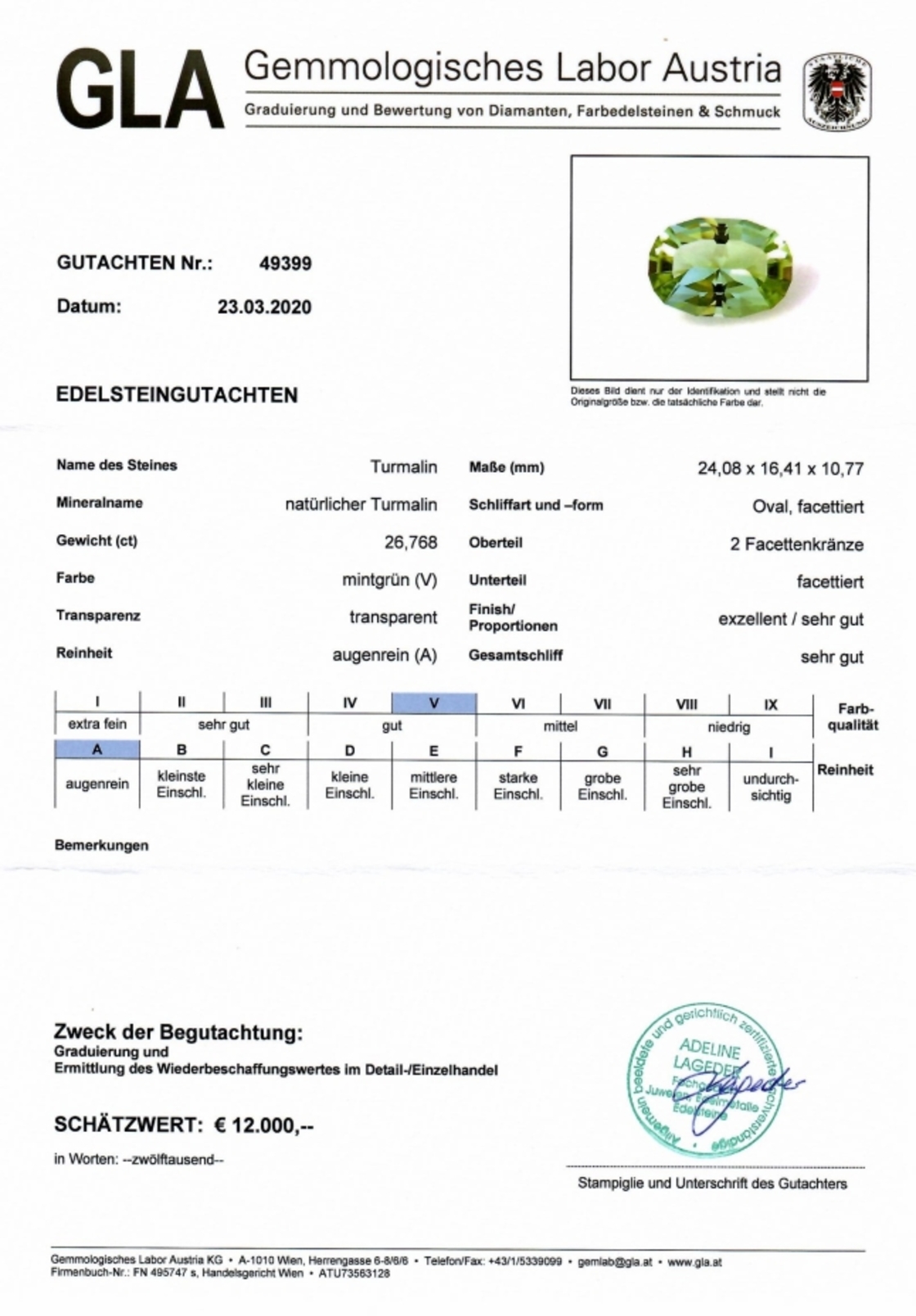 Turmalin Design-Ovalschliff mintgrün 26,768 ct