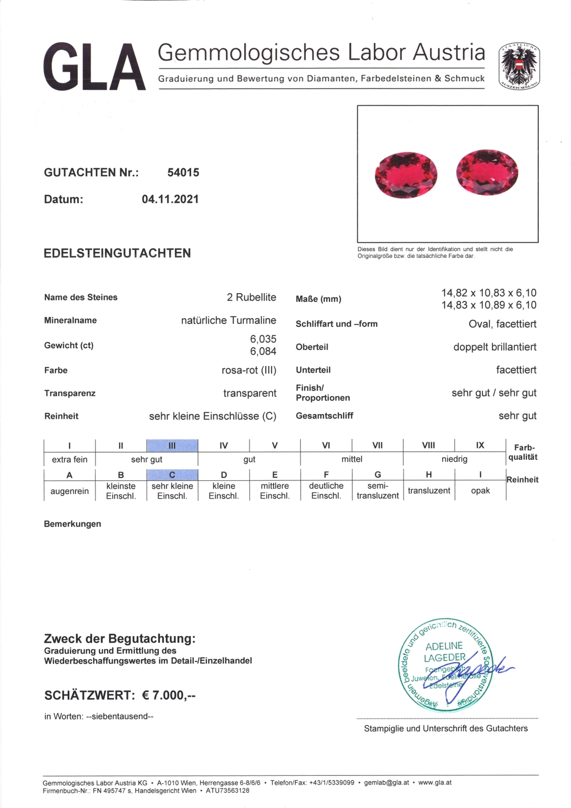 Rotes Turmalin Duo Rubellite oval 12,119 ct