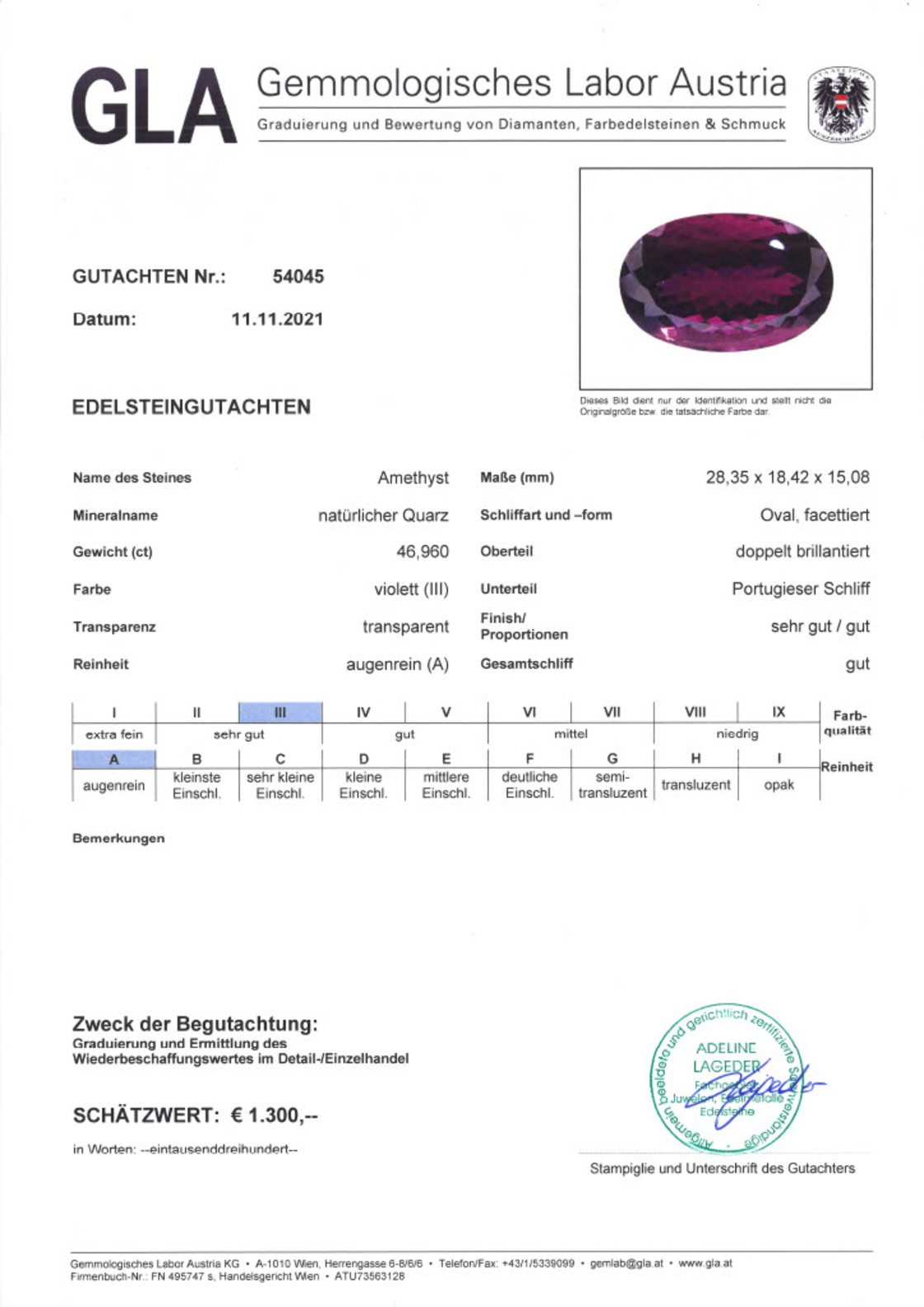 Amethyst Ovalschliff violett 46,960 ct