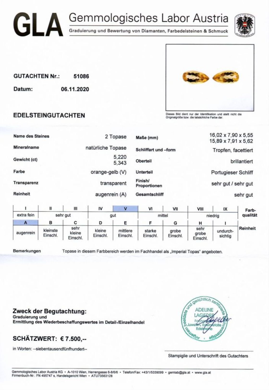 Imperial Topas Duo Tropfenschliffe goldgelb 10,563 ct