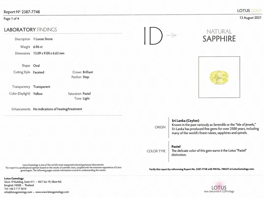 Gelber Saphir Ovalschliff unbehandelt 6,970 ct