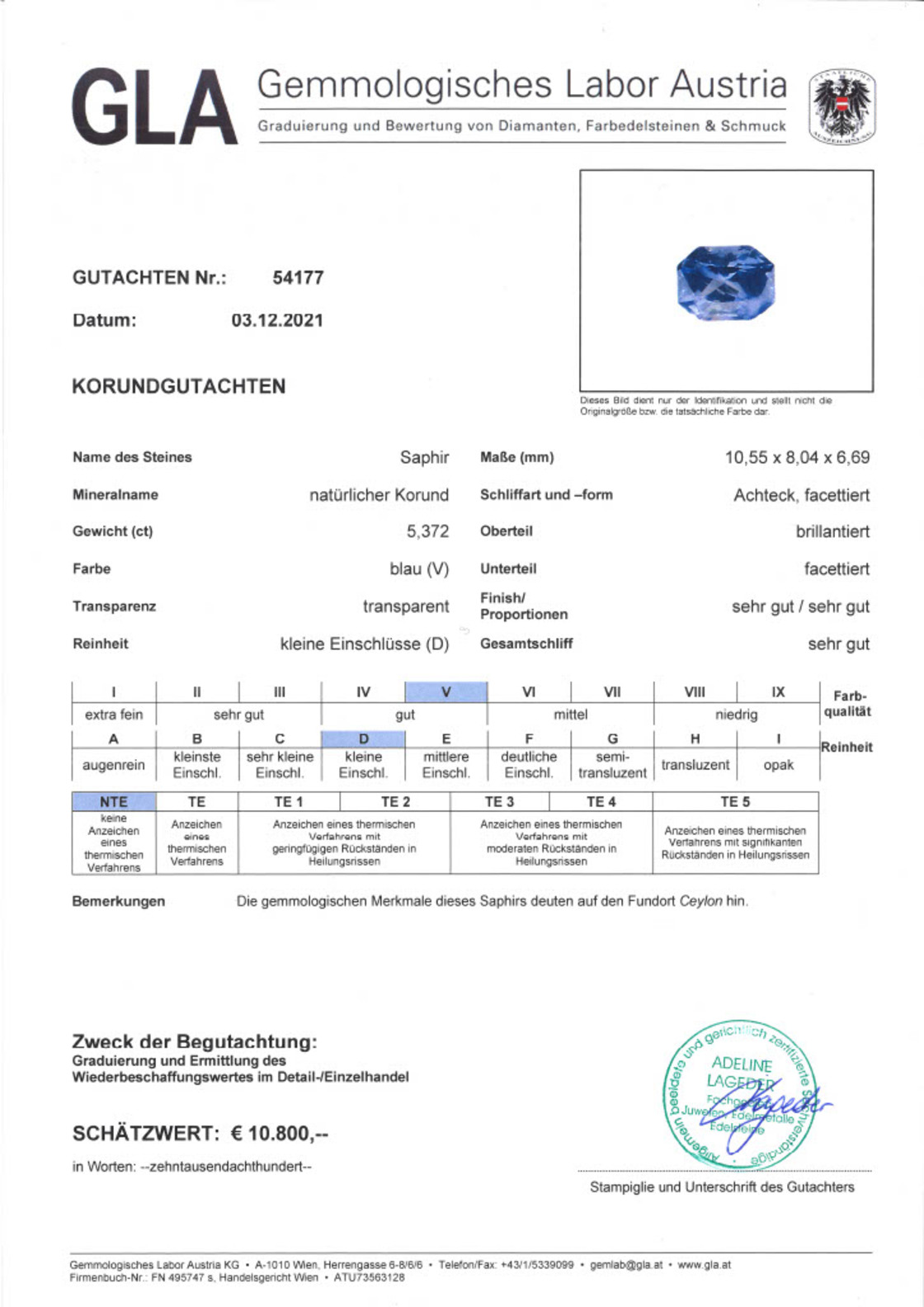 Unbehandelter Saphir Achteckschliff blau 5,372 ct