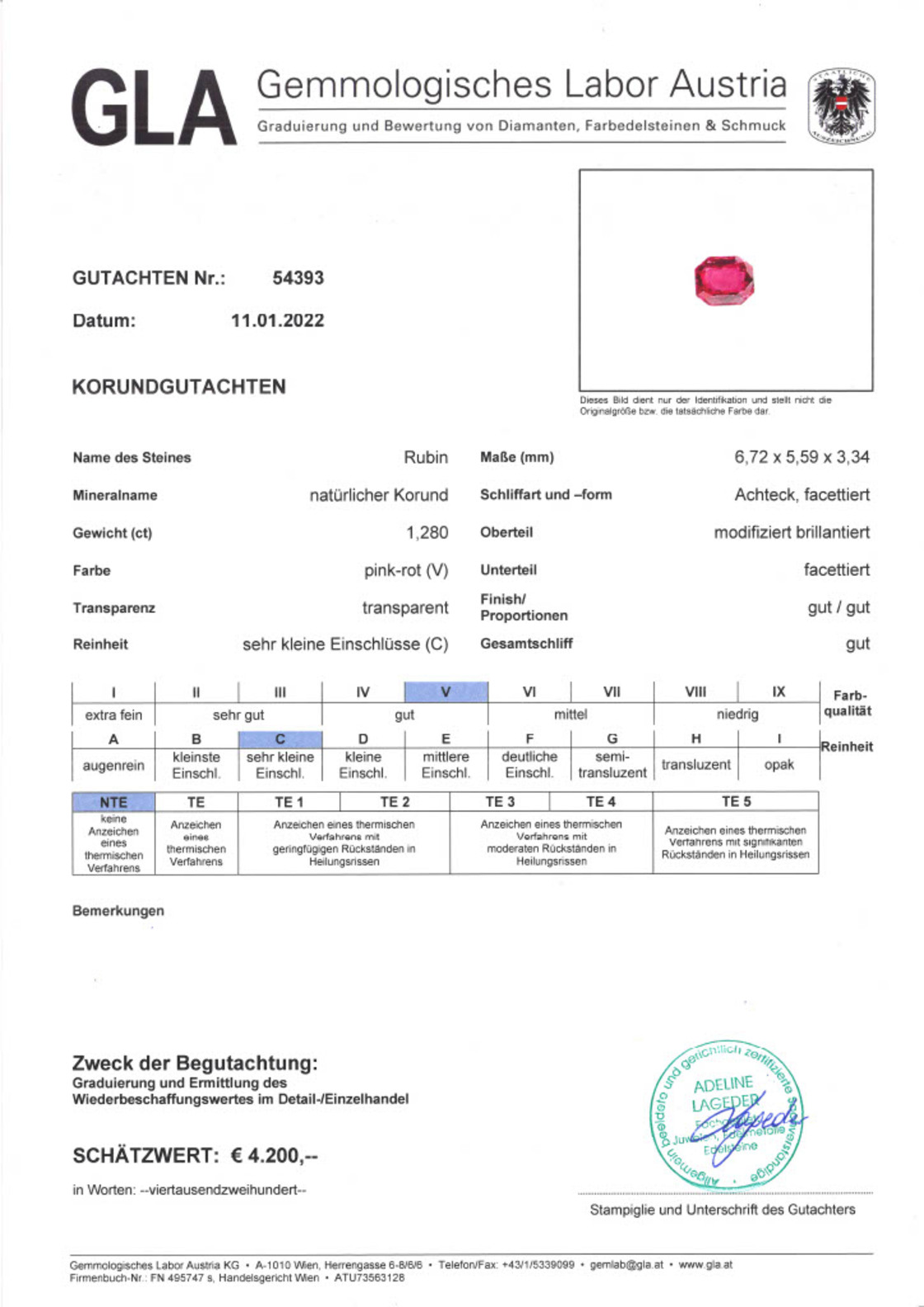 Unbehandelter Rubin Achteckschliff pink-rot 1,280 ct