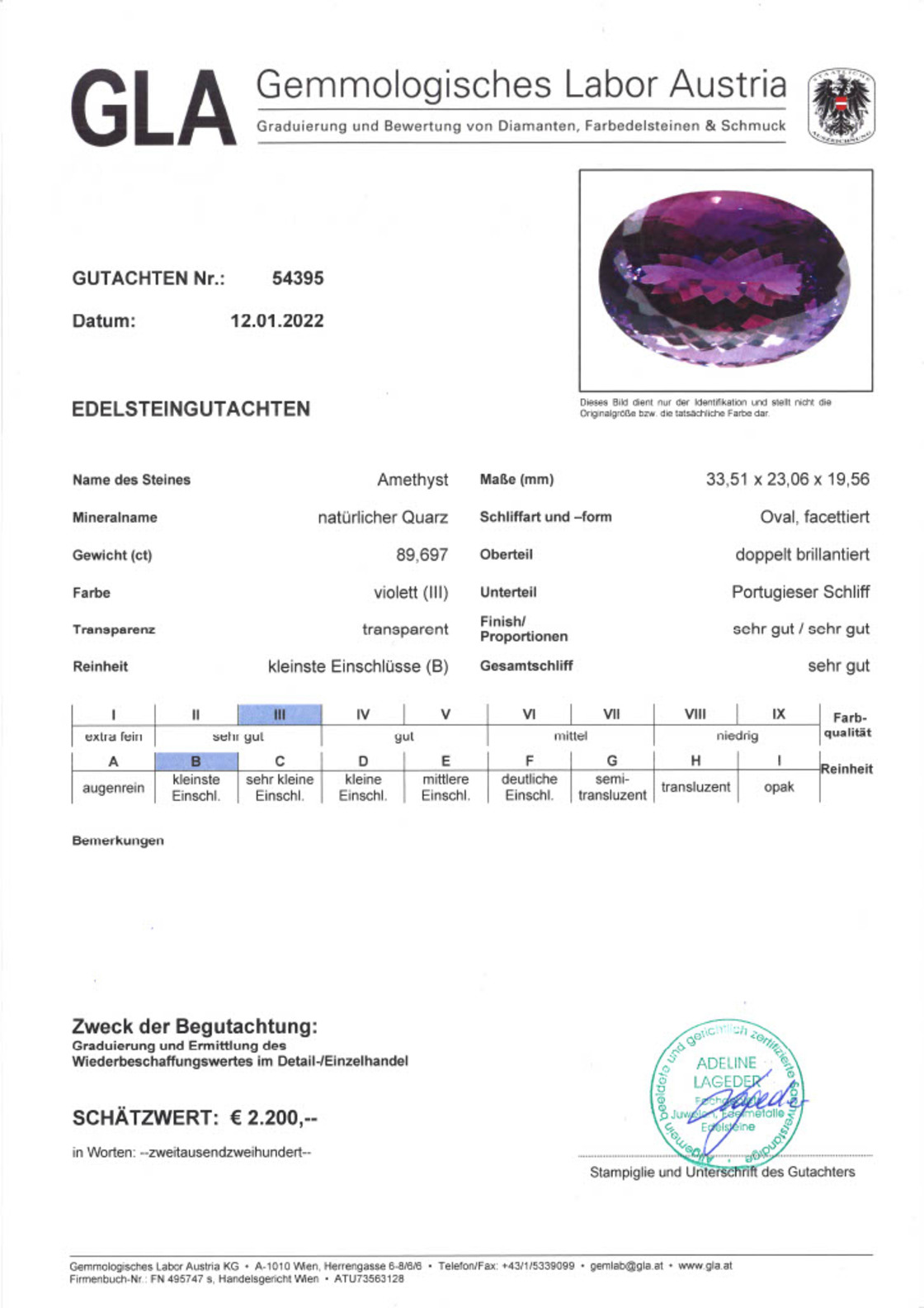 Amethyst Ovalschliff violett 89,697 ct