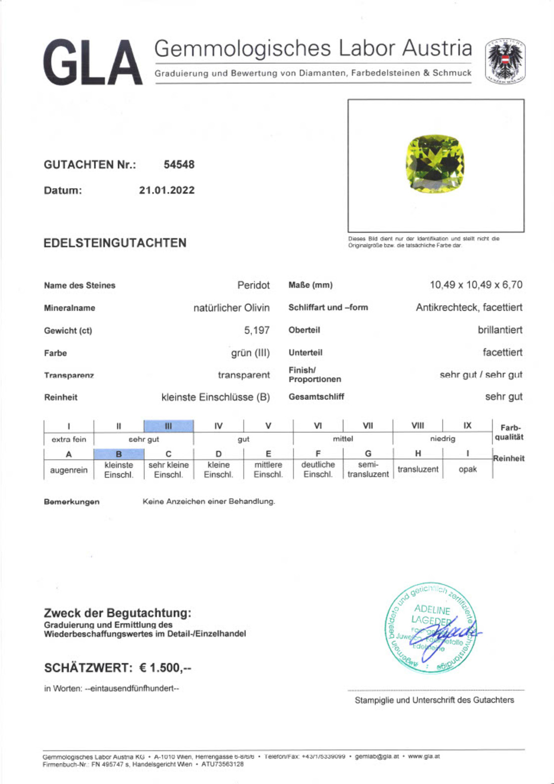 Peridot Antikquadratschliff grün 5,197 ct