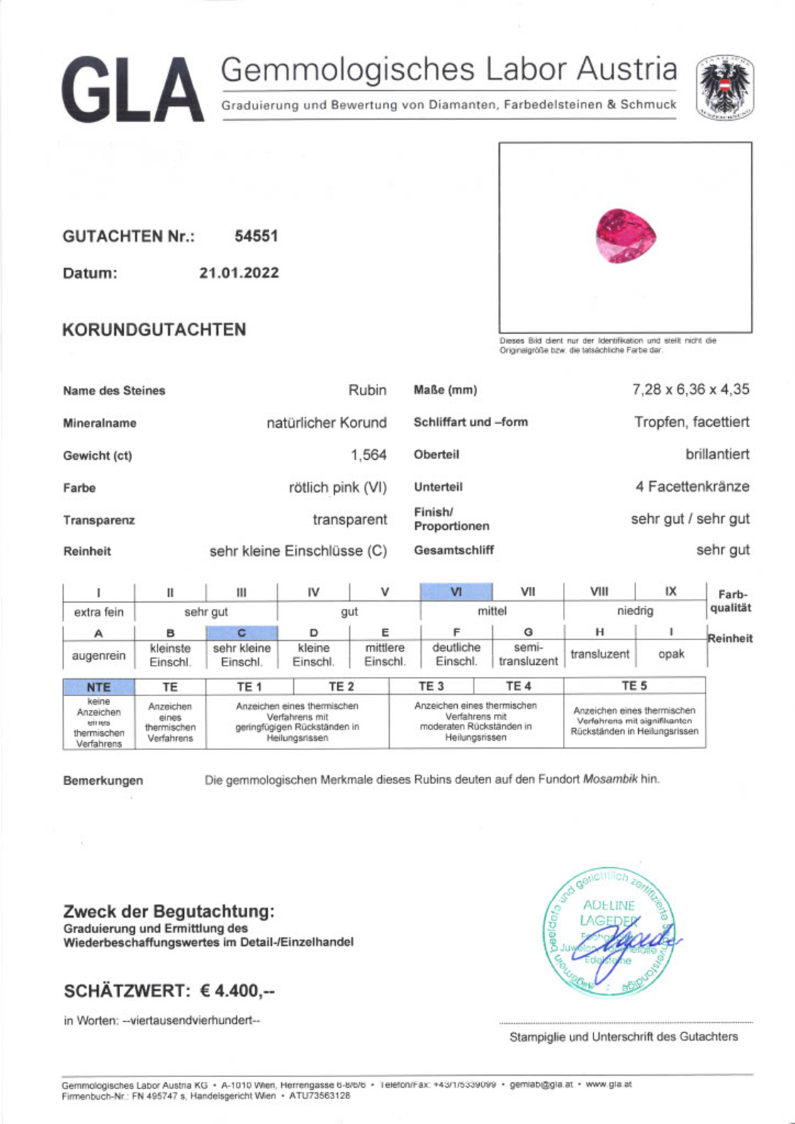 Unbehandelter Rubin Tropfenschliff pink-rot 1,564 ct