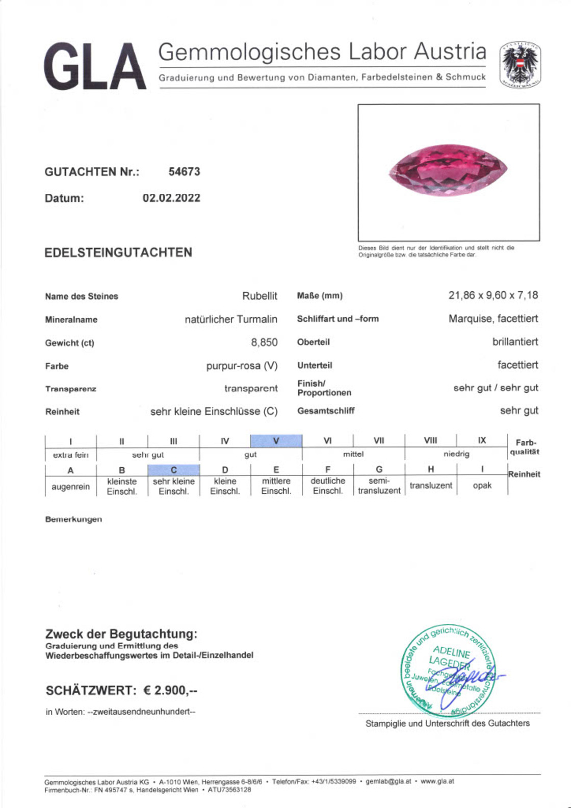 Rubellit Turmalin Navetteschliff rosarot 8,85 ct