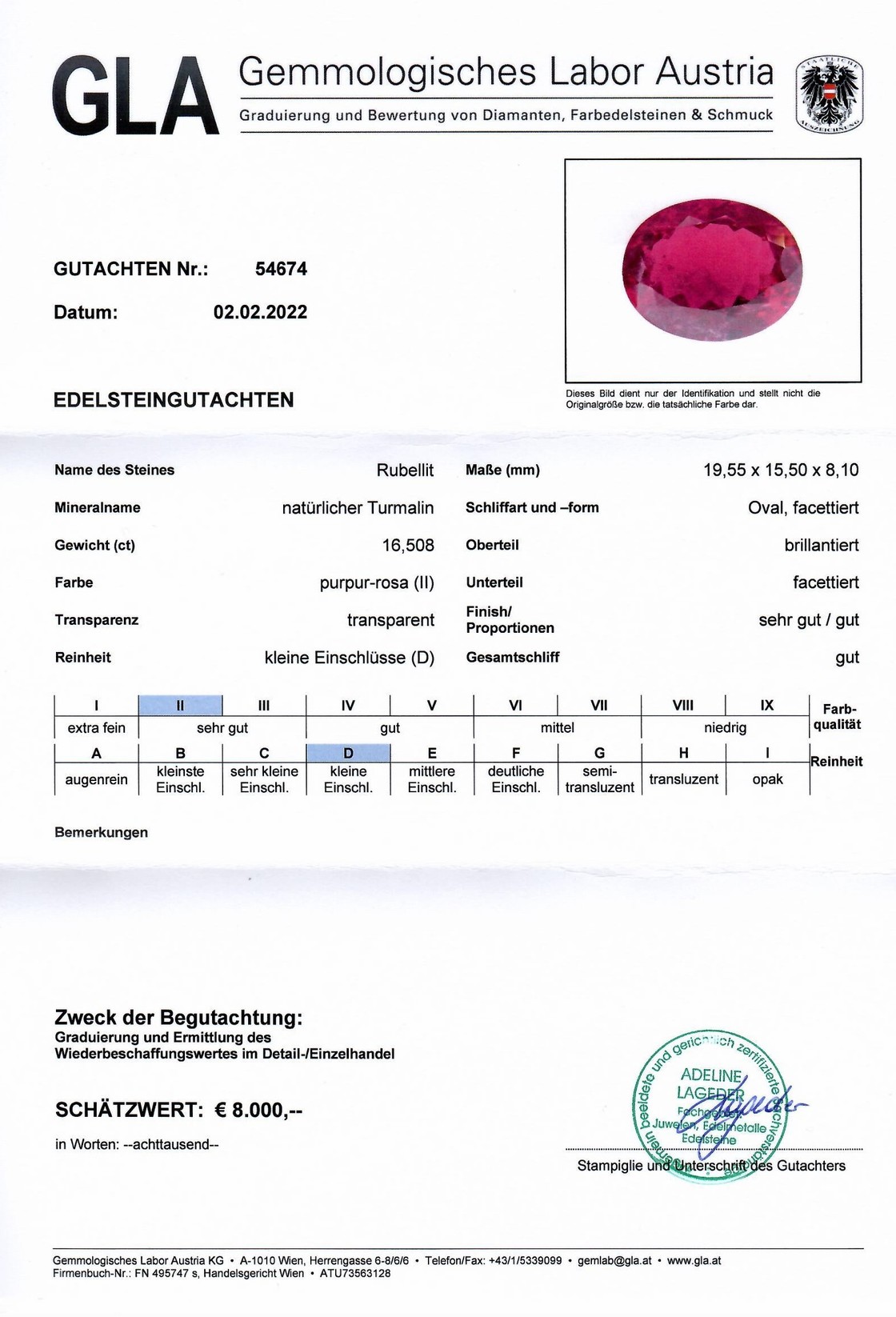 Roter Turmalin Rubellit Ovalschliff 16,508 ct