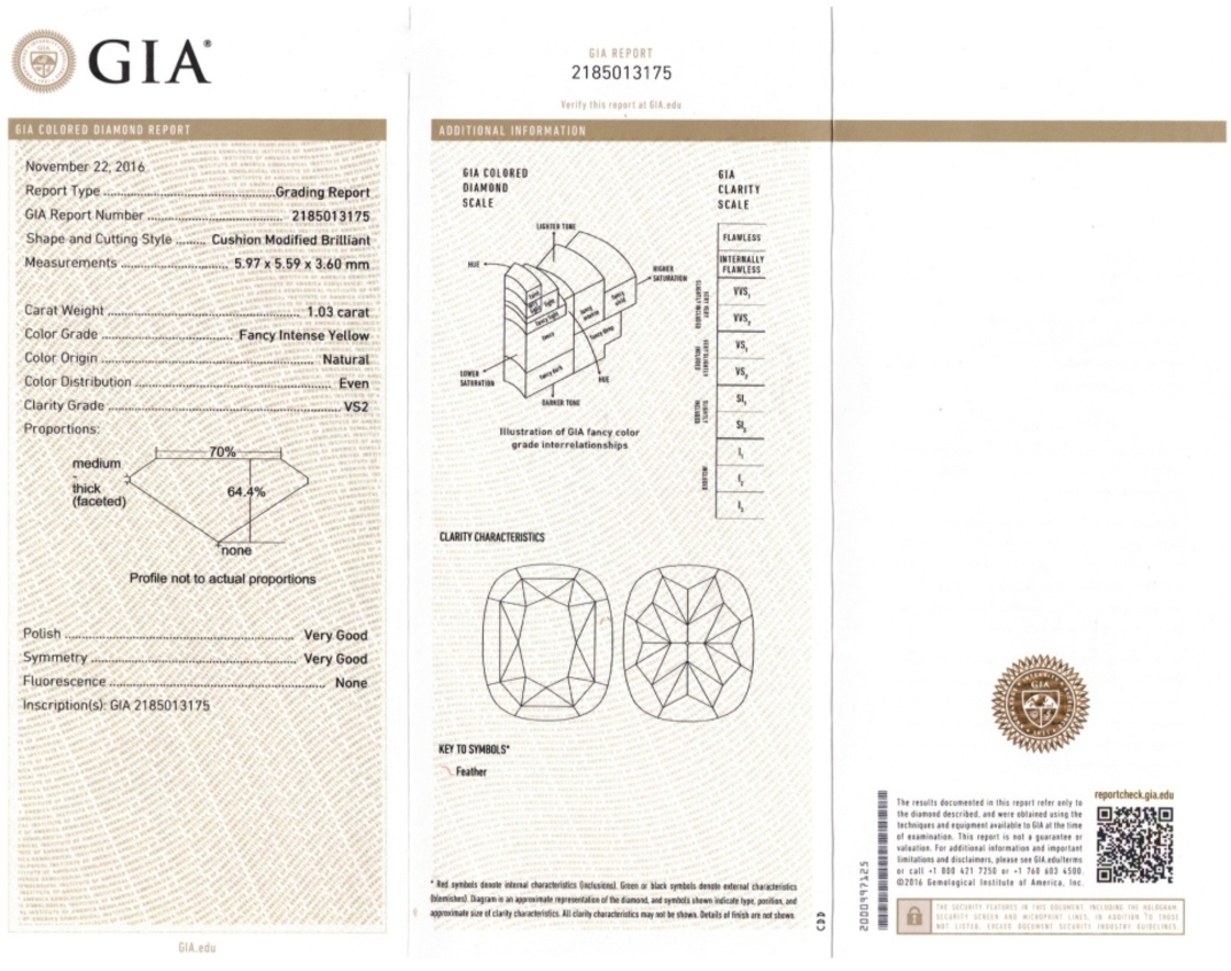 Farbdiamant Antikschiff intensives Gelb 1,034 ct