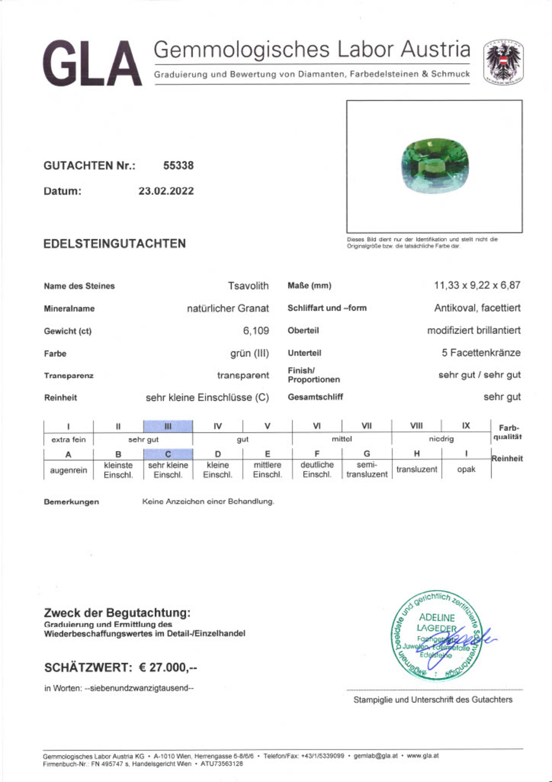 Grüner Granat Tsavorit Antikschliff unbehandelt 6,109 ct