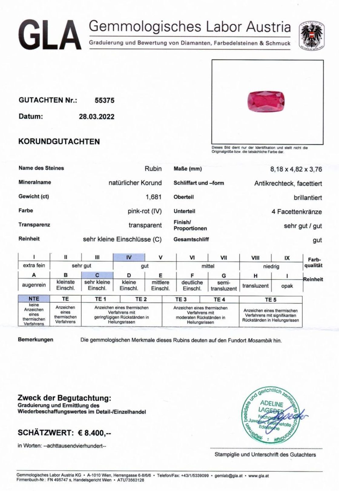 Unbehandelter Rubin Antikschliff pink-rot 1,681 ct