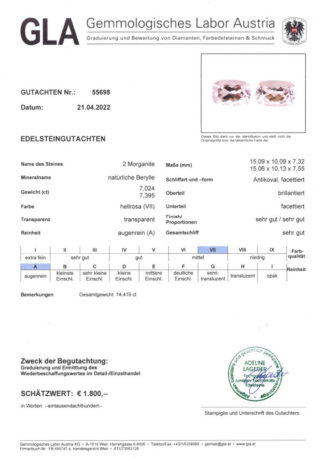 Morganit Duo Antikovalschliffe hellrosa 14,419 ct