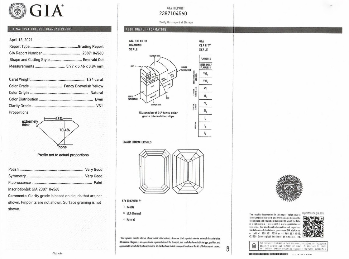 Diamant Achteckschliff bräunlich gelb 1,24 ct