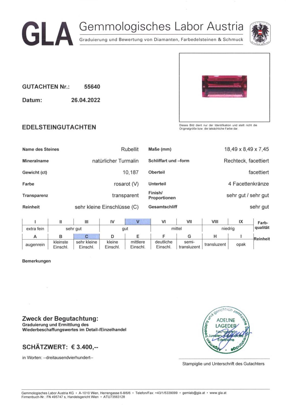 Rubellit Turmalin Rechteck rosarot 10,187  ct