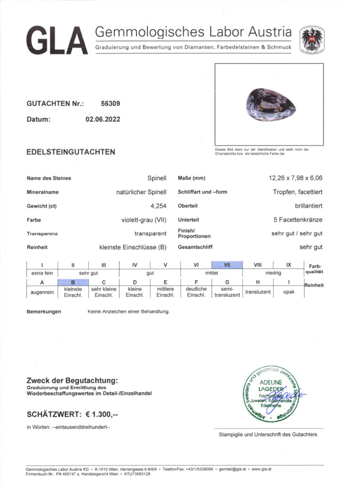 Spinell Tropfenschliff dunkelgrau-violett 4,25 ct