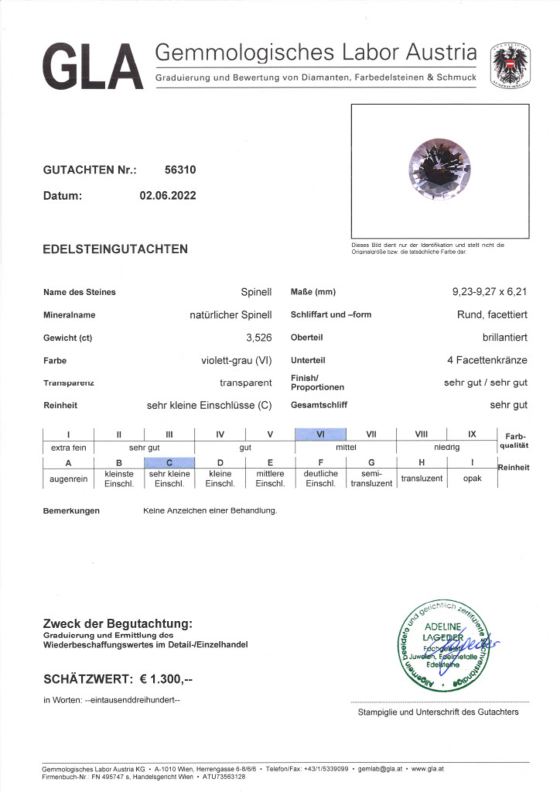 Spinell Rundschliff violett-grau 3,52 ct