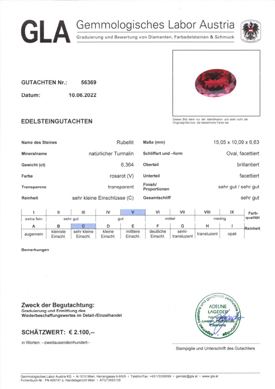 Rosaroter Turmalin Rubellit Ovalschliff 6,364 ct