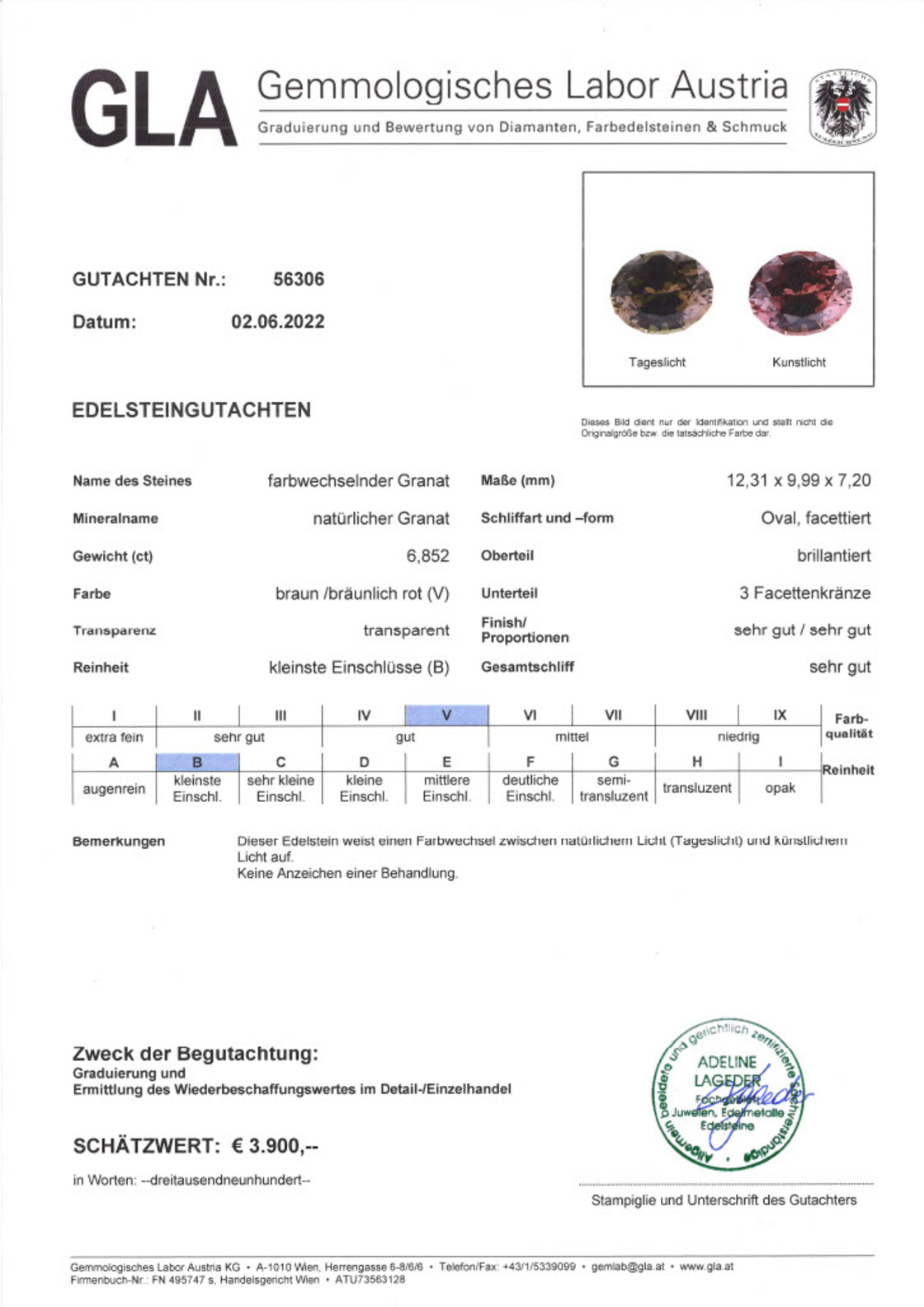 Granat farbwechselnd Ovalschliff hellbraun-bräunlich rot 6,852 ct
